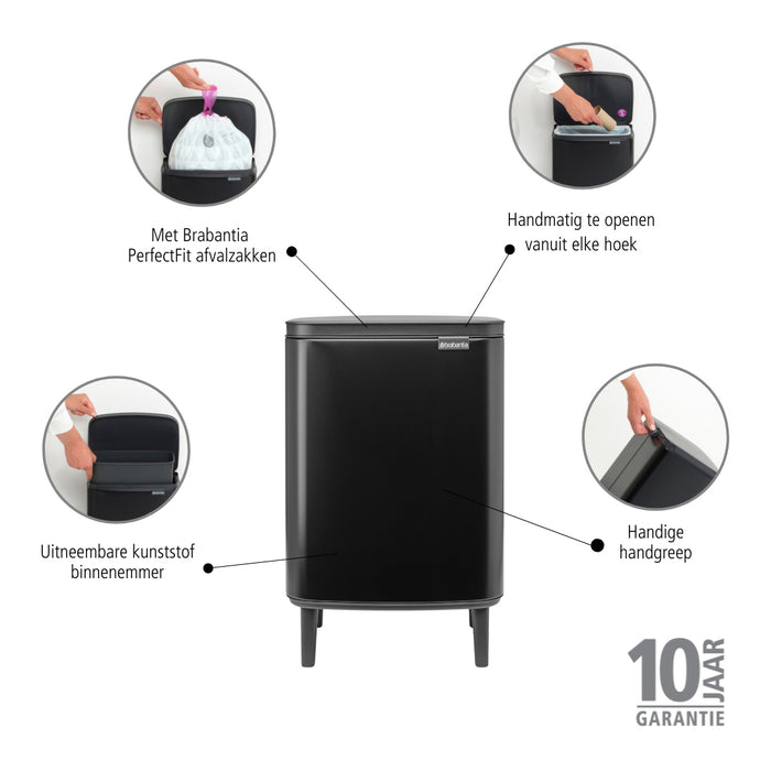 Brabantia Bo Hi Afvalemmer 12 L - Matt Black