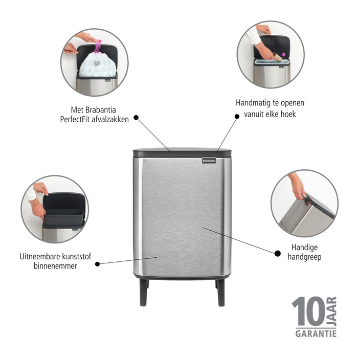 Brabantia Bo Hi Afvalemmer 12 L - Matt Steel FPP