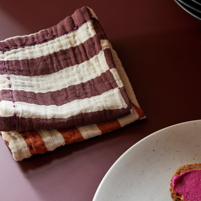 HKliving Striped Burgundy Servetten - Set van 2