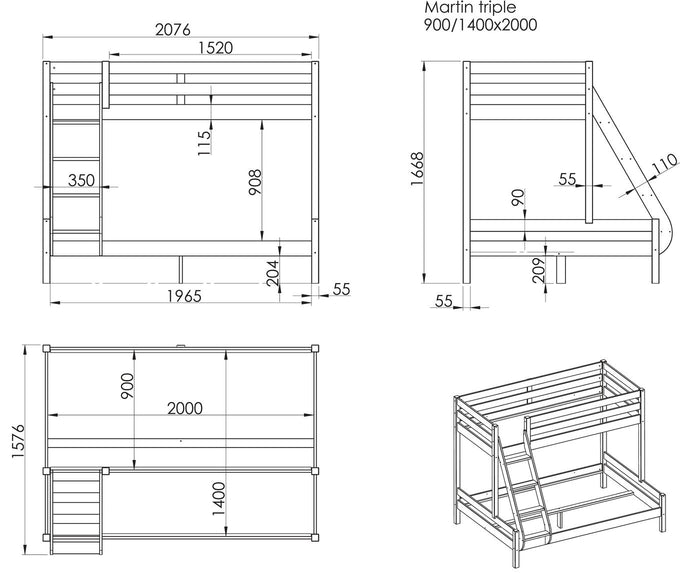 Vipack Pino Familiebed Grijs