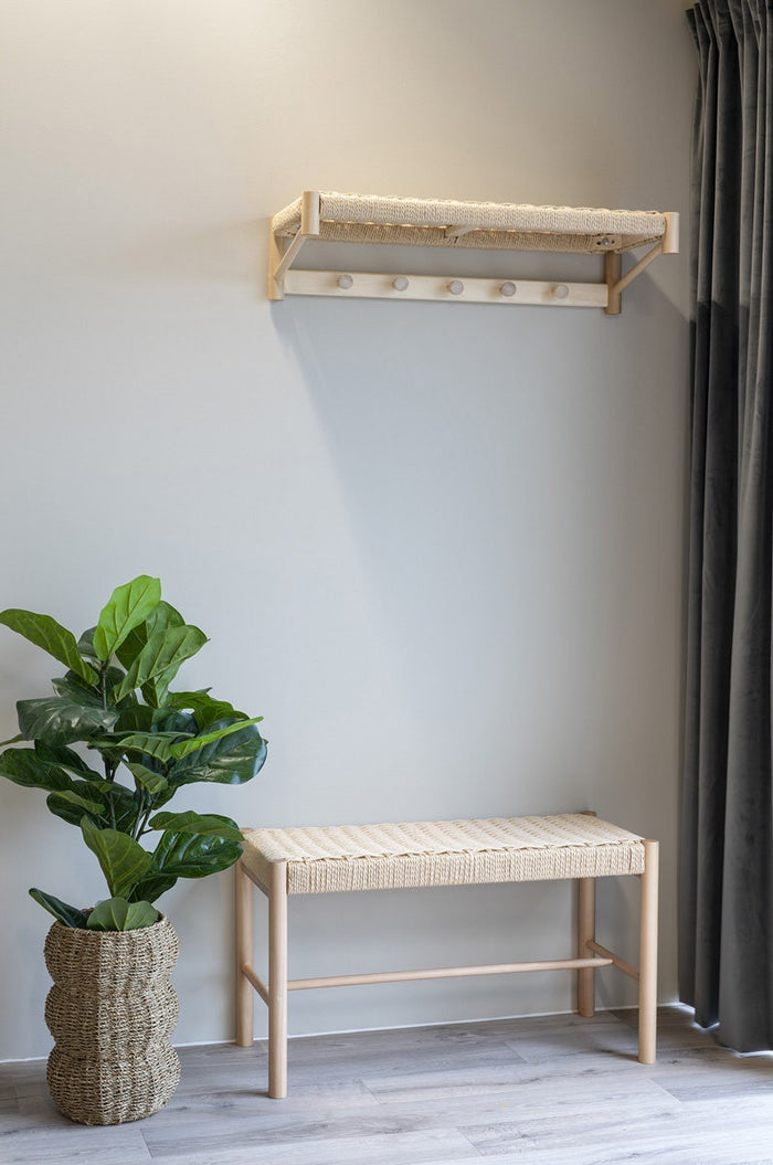 Artichok Loek houten kapstok met geweven plank - 78 x 31 cm