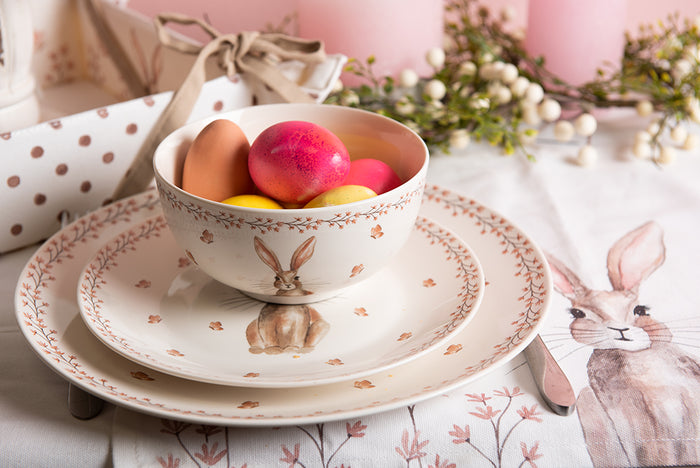 Clayre & Eef Dinerbord Ø 26 cm Beige Bruin Porselein Rond Konijn