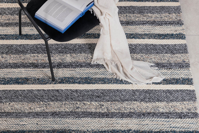 Hioshop Agra vloerkleed 240x170 cm wol blauw, grijs.