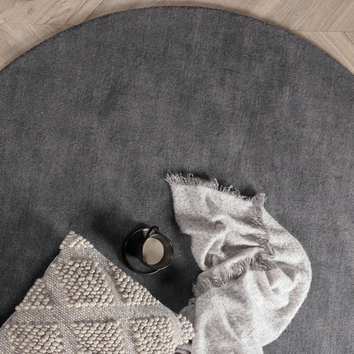 Hioshop Ulla vloerkleed Ø200 cm wol donkergrijs.