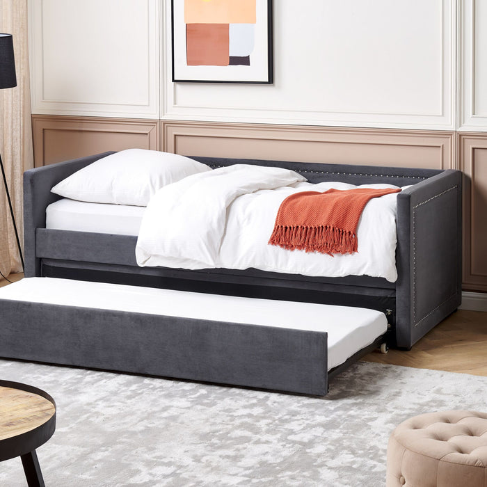 Beliani-MIMIZAN-Eenpersoonsbed-Donkergrijs-90 x 200 cm-Corduroy