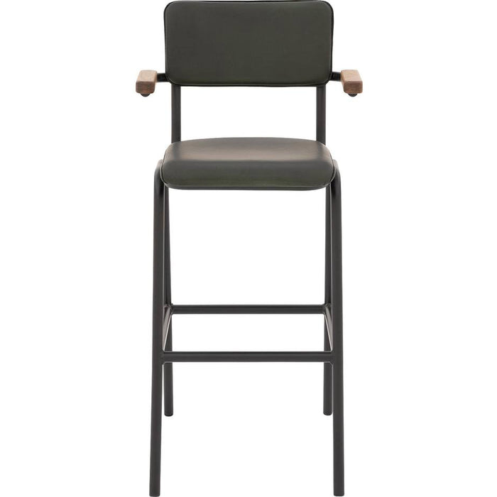 Goossens Barstoel Chaplin - groen Leder met armleuning