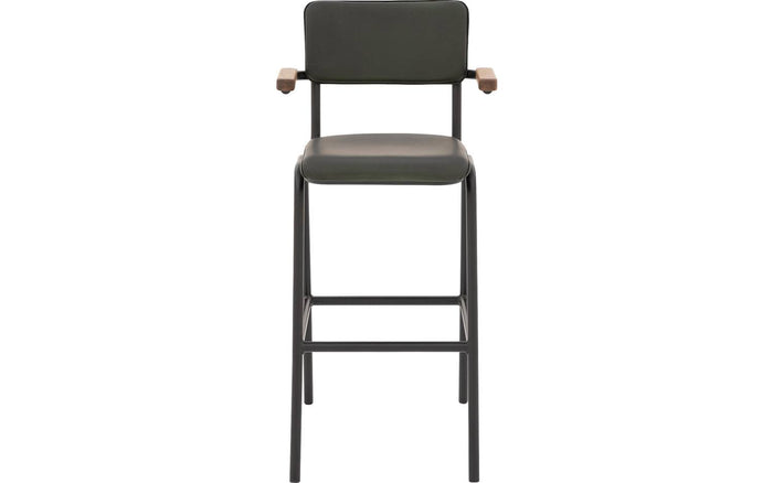 Goossens Barstoel Chaplin - groen Leder met armleuning