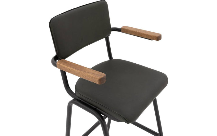 Goossens Barstoel Chaplin - groen Leder met armleuning