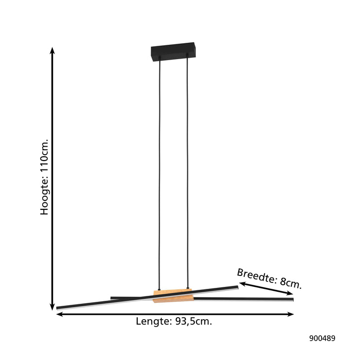 EGLO Panagria Hanglamp - LED - 93,5 cm - Zwart|Bruin|Wit