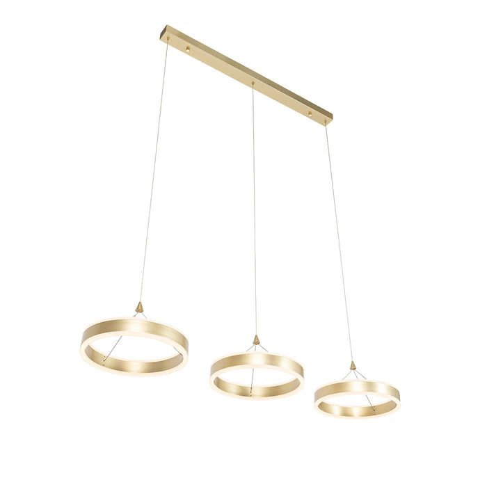 QAZQA Hanglamp messing langwerpig incl. LED 3-staps dimbaar 3-lichts