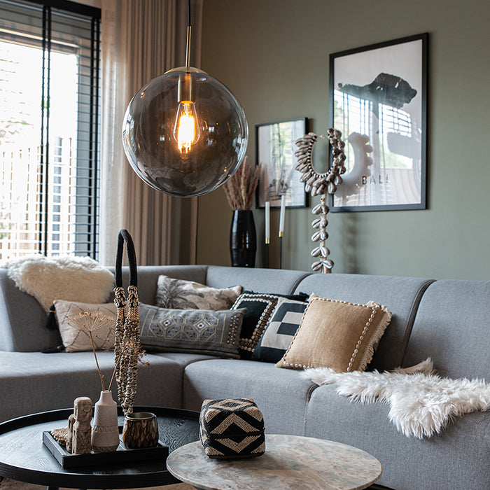 QAZQA Smart hanglamp messing met smoke glas 30 cm incl. Wifi ST64 -