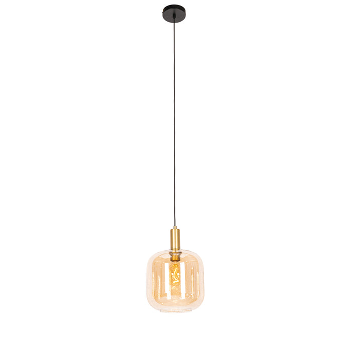 QAZQA Design hanglamp zwart met messing en amber glas - Zuzanna