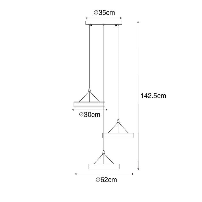 QAZQA Hanglamp zwart rond incl. LED 3-staps dimbaar 3-lichts - Lyani
