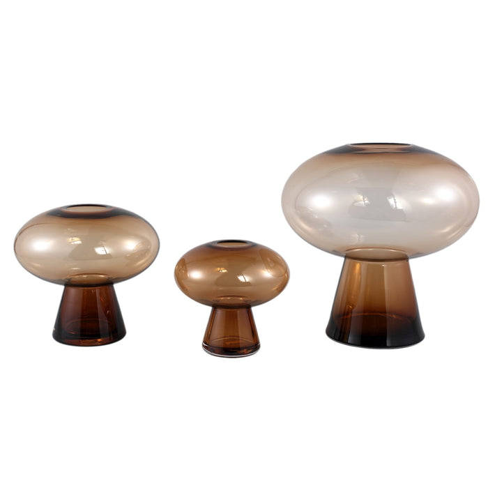 PTMD Minty Brown glass vase round on foot L