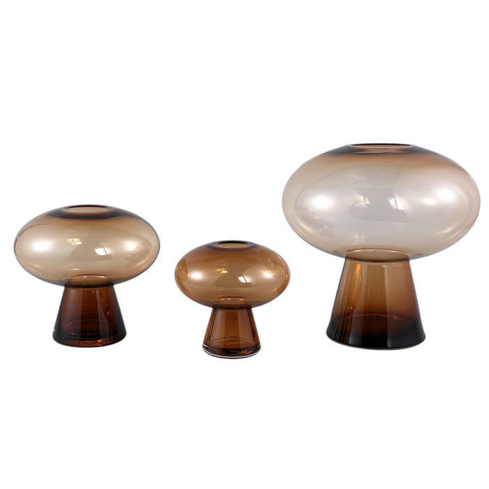 PTMD Minty Brown glass vase round on foot L