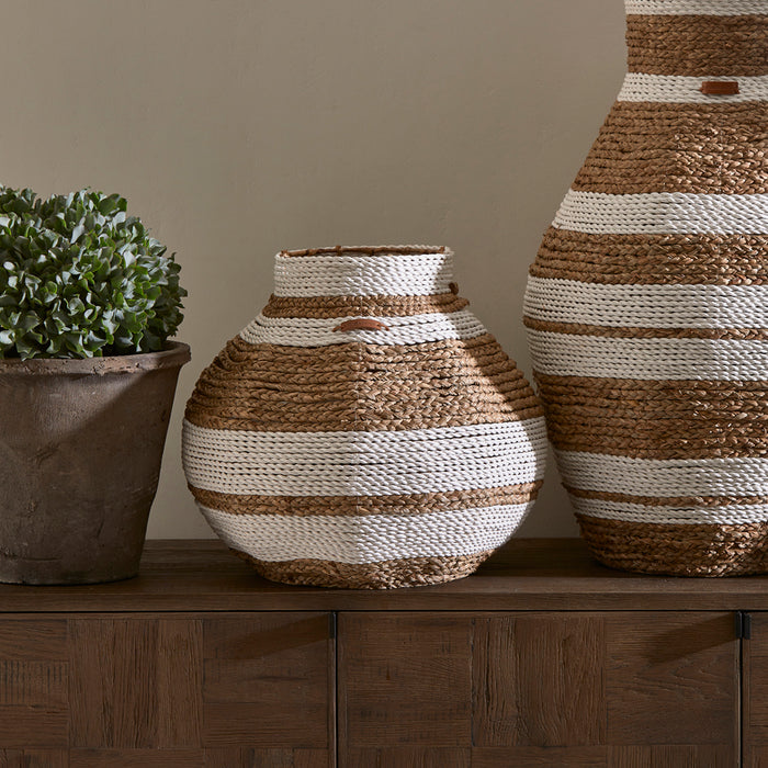 Riviera Maison rieten vaas, rond met streep - Emelisse - bruin| Wit