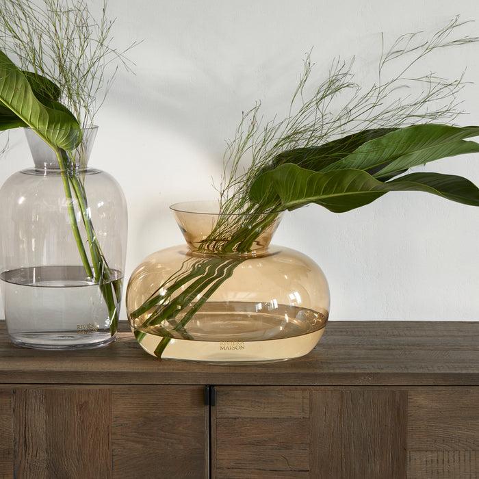 Riviera Maison Glazen vaas, Luxe Bloemenvaas Warm Aramis - Lichtbruin