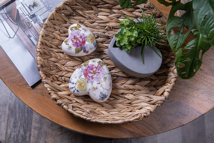 Clayre & Eef Decoratie Hart 8x8x4 cm Roze Beige Keramiek Bloemen