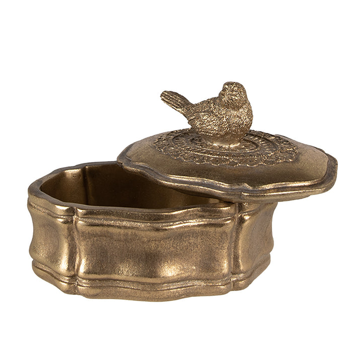 Clayre & Eef Sieradendoos Vogel Ø 9x13 cm Goudkleurig Kunststof