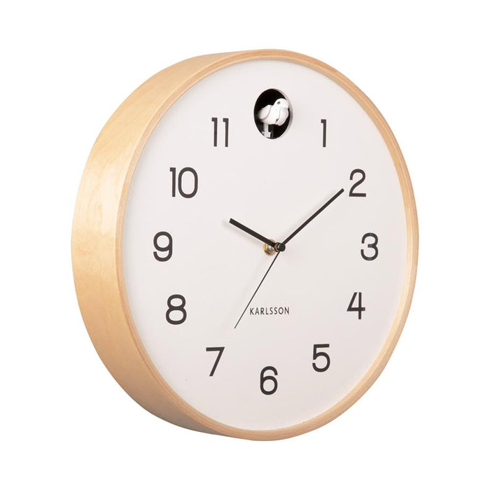 Karlsson - Wall clock Natural Cuckoo birch wood white