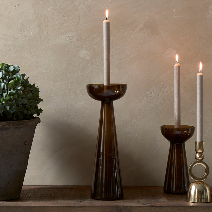 Riviera Maison Kaarshouder glas, Hoge Kandelaar - Amber Stone - Bruin