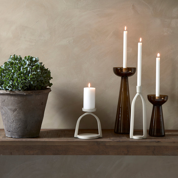 Riviera Maison Kaarshouder glas, Hoge Kandelaar - Amber Stone - Bruin