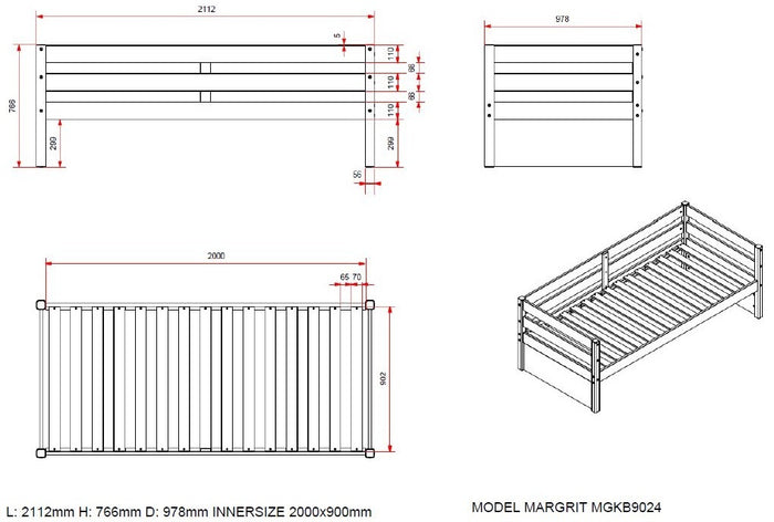 Vipack Margrit Kajuitbed 90 x 200 cm Wit