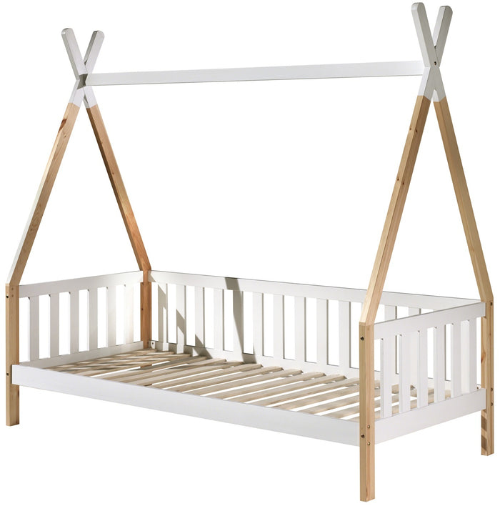 Vipack Tipi Bed met Uitvalbeveiliging en Bedlade Wit | Naturel