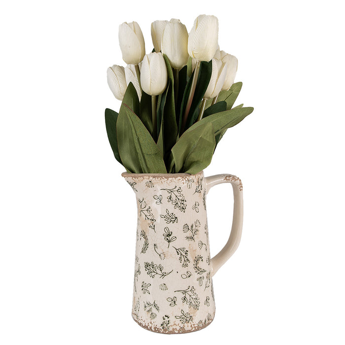 Clayre & Eef Decoratie Kan 15x10x19 cm Groen Beige Keramiek Bloemen
