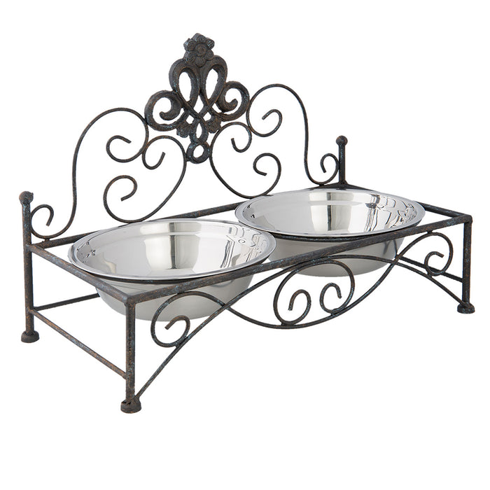 Clayre & Eef Voerbak Hond 2x500 ml Bruin Ijzer Rechthoek Voerbak Kat