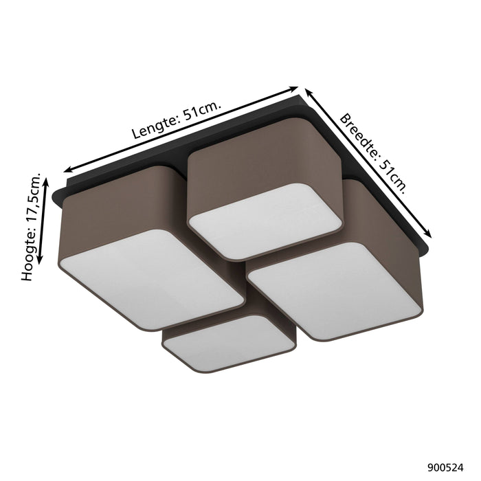 EGLO Mordazo Plafondlamp - E27 - 51 cm - Zwart|Antraciet|Bruin|Wit