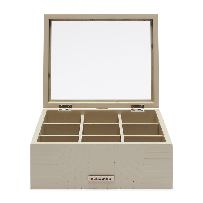 Riviera Maison theedoos 6 vakjes, transparant deksel - Room 48 - Grijs