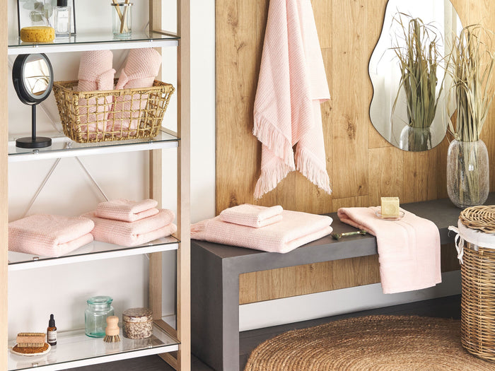 Beliani - ATIU - Handdoek set van 9 - Pastelroze - Katoen