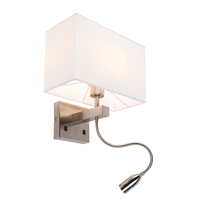 QAZQA Smart Wandlamp staal met kap creme wit incl. Wifi P45 - Bergamo