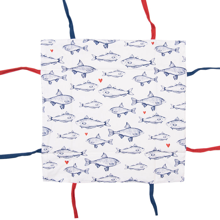 Clayre & Eef Broodmand 35x35x8 cm Wit Blauw Katoen Vierkant Vissen