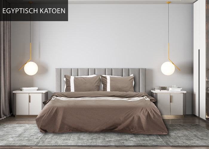 Dekbedovertrek stripe - Egyptisch katoen - 140x200 - taupe|wit