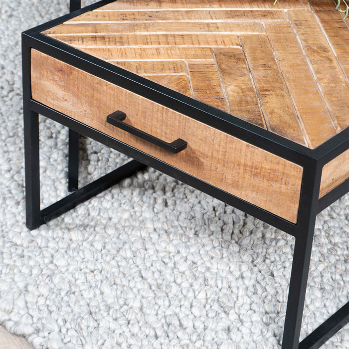 Home67 - Salontafel Ruby Visgraat - Bruin Mangohout - Set van 2