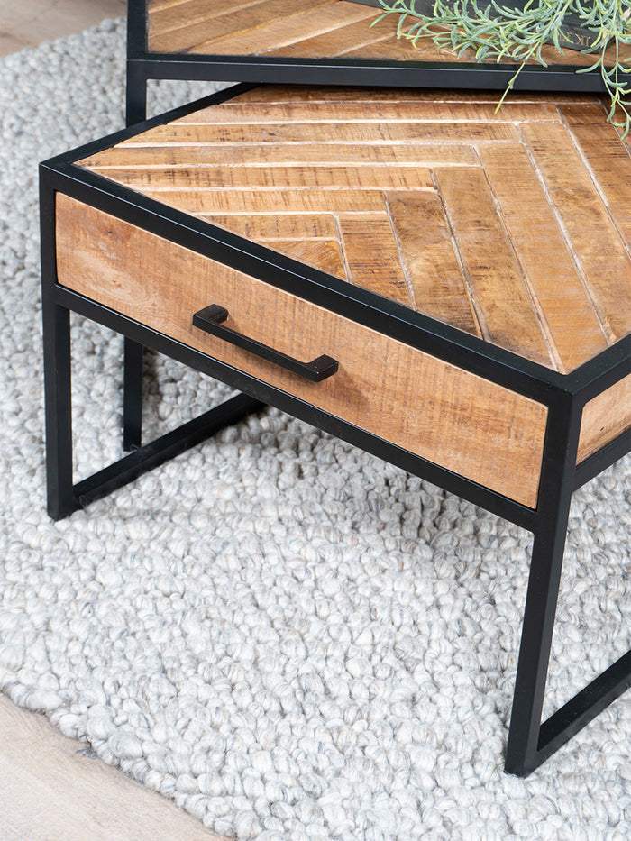 Home67 - Salontafel Ruby Visgraat - Bruin Mangohout - Set van 2