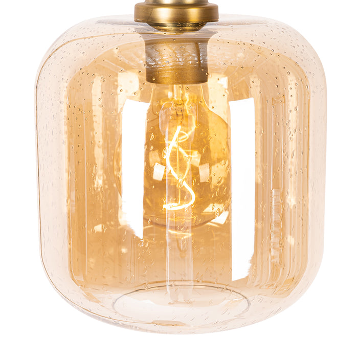 QAZQA Design vloerlamp zwart met messing en amber glas - Zuzanna