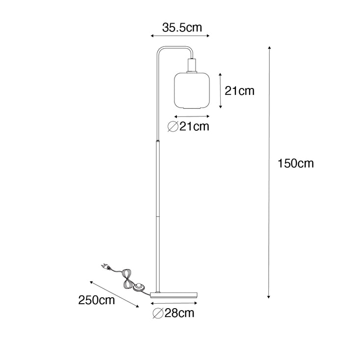 QAZQA Design vloerlamp zwart met messing en amber glas - Zuzanna