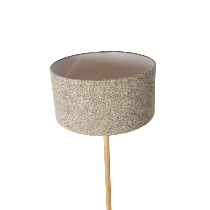 QAZQA Landelijke vloerlamp hout met boucle kap taupe - Mels
