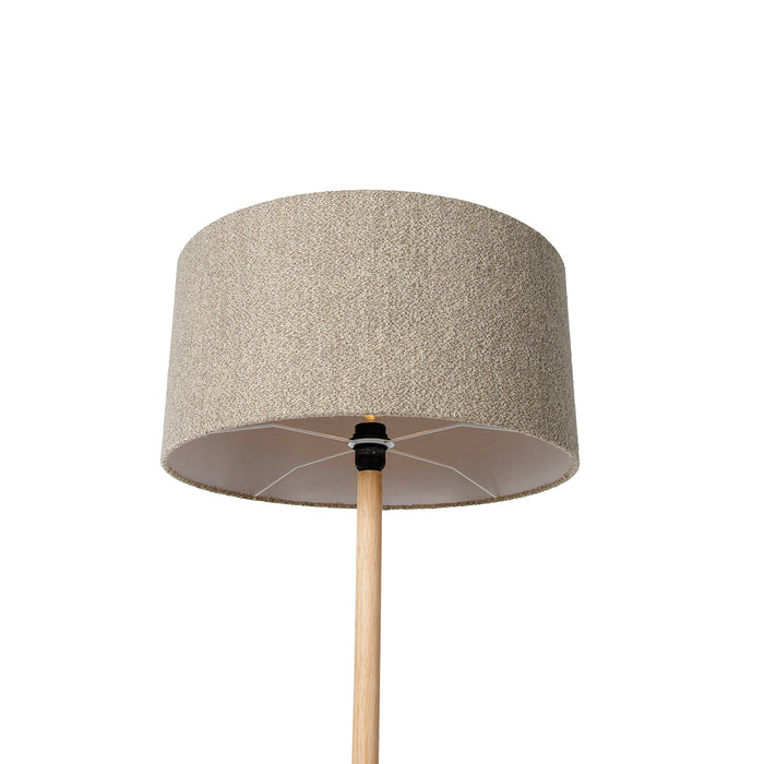 QAZQA Landelijke vloerlamp hout met boucle kap taupe - Mels