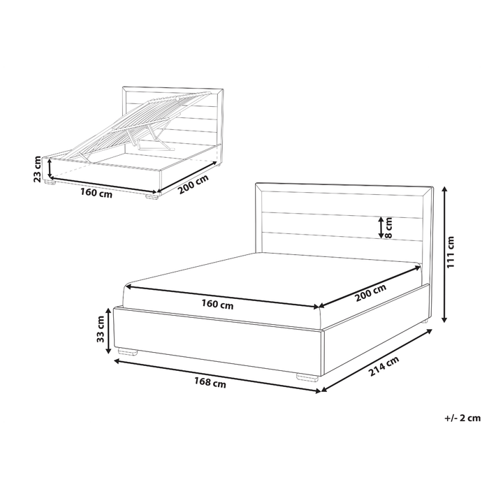 Beliani-ROUEN-Bed met opbergruimte-Taupe-160 x 200 cm-Fluweel