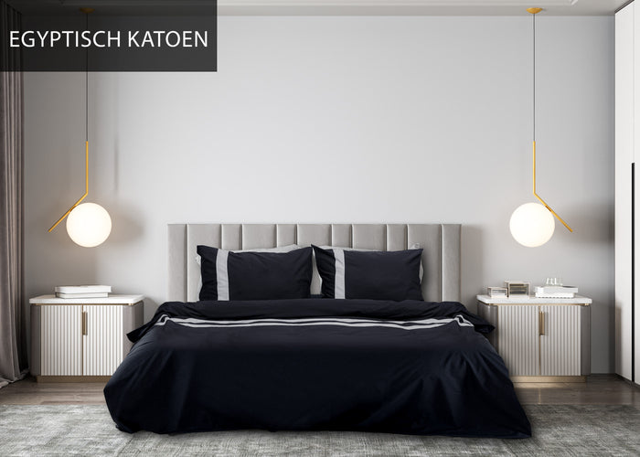 Dekbedovertrek stripe - Egyptisch katoen - 140x200 - zwart|grijs