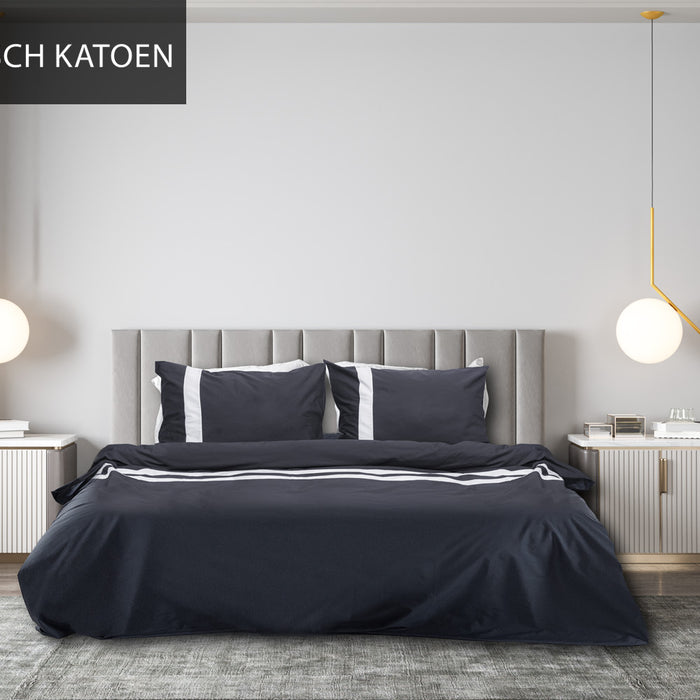 Dekbedovertrek stripe - Egyptisch katoen - 140x200|220 - antraciet|wit