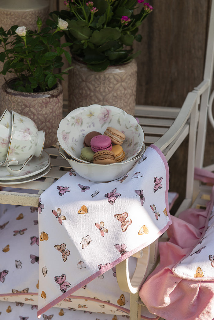 Clayre & Eef Theedoek 50x70 cm Beige Roze Katoen Vlinders
