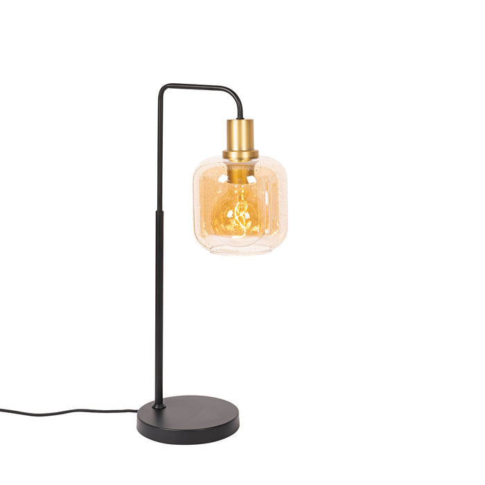QAZQA Design tafellamp zwart met messing en amber glas - Zuzanna