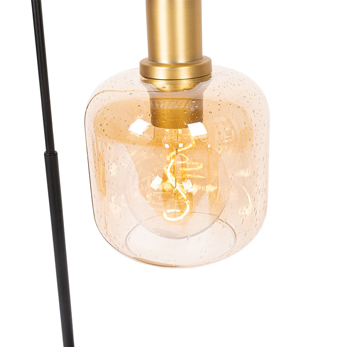 QAZQA Design tafellamp zwart met messing en amber glas - Zuzanna