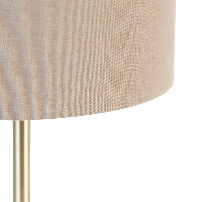 QAZQA Klassieke tafellamp messing met kap lichtbruin 35 cm - Simplo