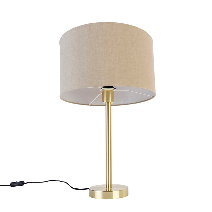 QAZQA Klassieke tafellamp messing met kap lichtbruin 35 cm - Simplo